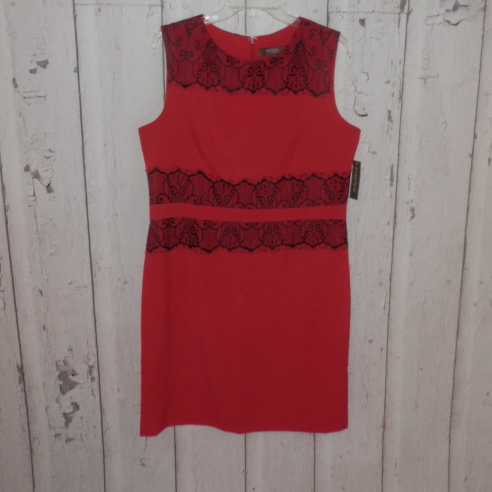 NEW Phase Seven Women's Size 12 Red & Black Stretch Sheath Career Dress NWT 3566